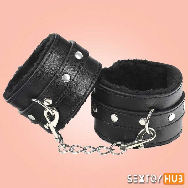 HLLMART Adjustable Cuffs Fur Leather Handcuffs BDSM-025